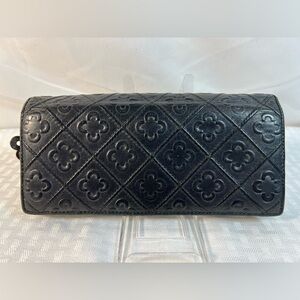 2058: Marie Claire Black Quilted Leather Long Wallet Clutch